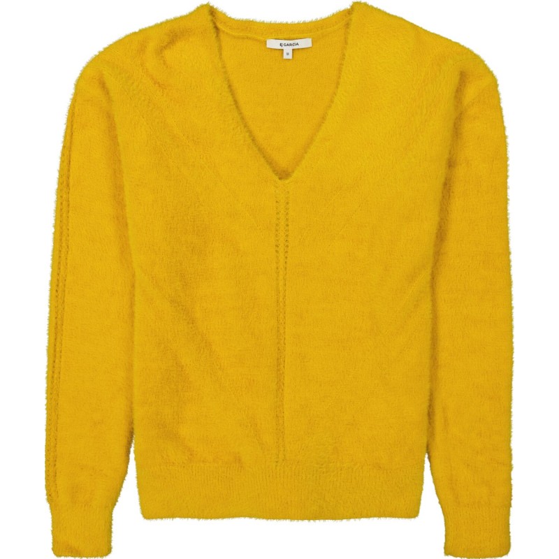 Women's fluffy sweater with V-neck Garcia Jeans (I10046-1048-GOLDEN-SUN-YELLOW)