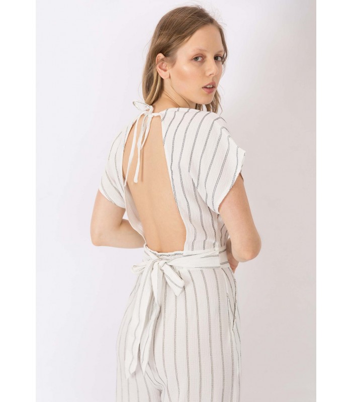Φόρμα ολόσωμη γυναικεία ριγέ με κοντό μανίκι Tiffosi (10039754-ILHA-WHITE)