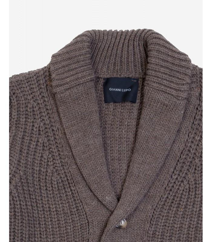 Gianni Lupo men's knitted cardigan with buttons (BW907-MUD-BROWN)