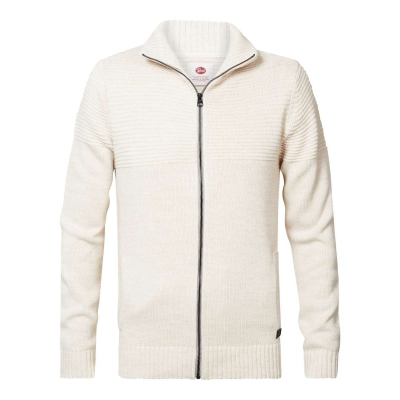 Petrol Industries men's knitted cardigan with zip closure (M-3020-KWC257-0009-ANTIQUE-MELEE-WHITE)