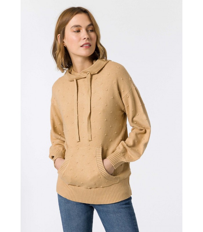 Women's pullover with hood and ponpons Tiffosi (10046516-JALAPENO-171-LIGHT-BROWN)