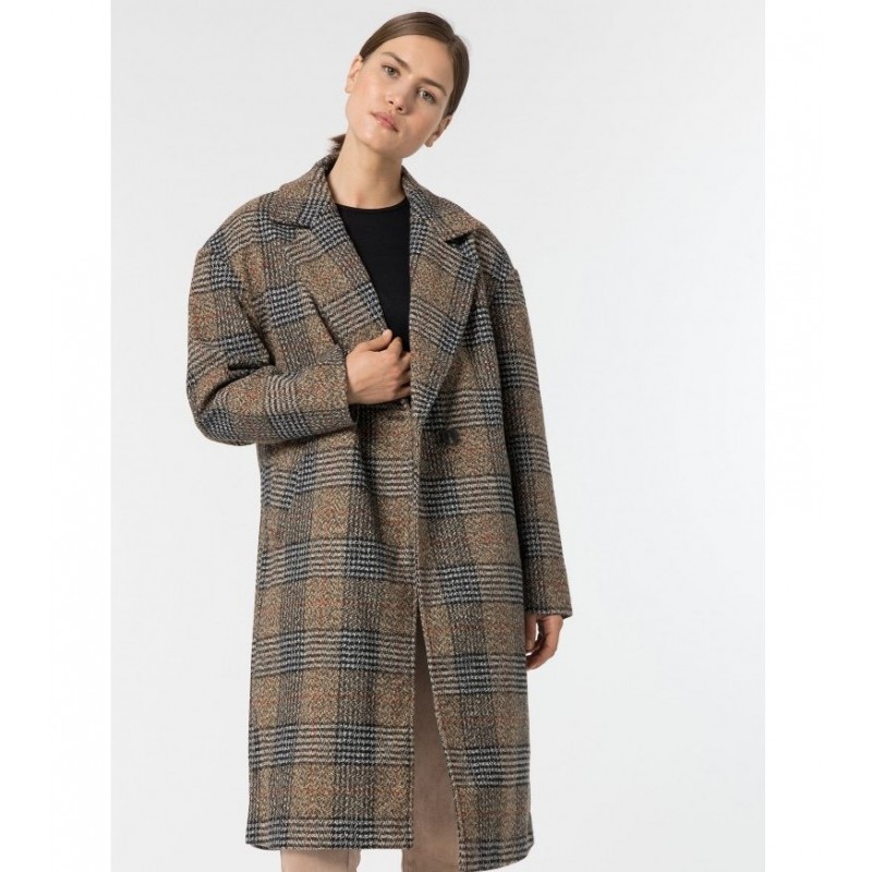 Tiffosi women's checkered oversized coat 10047142-PEPITA-290-BROWN)