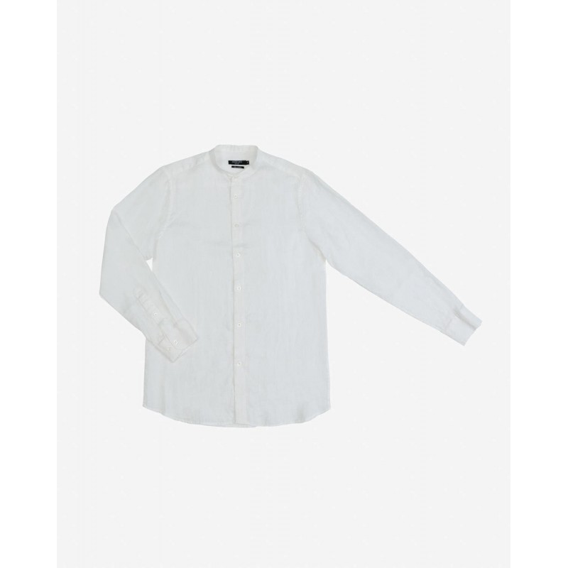 Men's long-sleeve linen shirt with mao collar Gianni Lupo (GL7620S-WHITE)