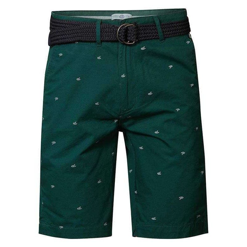 Petrol Industries men's chinos  shorts with zipper and belt (M-1020-SHO503-6145-EMERALD-GREEN)