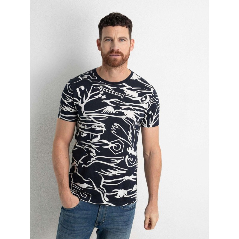Men's fullprint T-shirt with a round neckline Petrol Industries (M-1020-TSR645-5152-MIDNIGHT-NAVY)