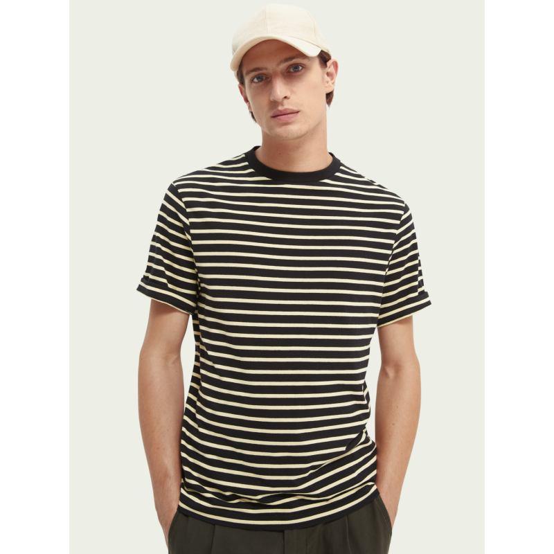Men's striped T-shirt with a round neckline Scotch & Soda (164527-0218-COMBO-B-YELLOW-BLACK)