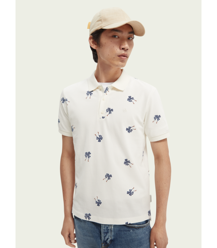 Πόλο T-shirt ανδρικό με μικροσχέδιο Scotch & Soda (164535-0217-COMBO-A-WHITE)