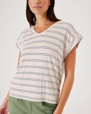 Garcia Jeans women's striped T-shirt with a V neck (D30204-53-OFF-WHITE)