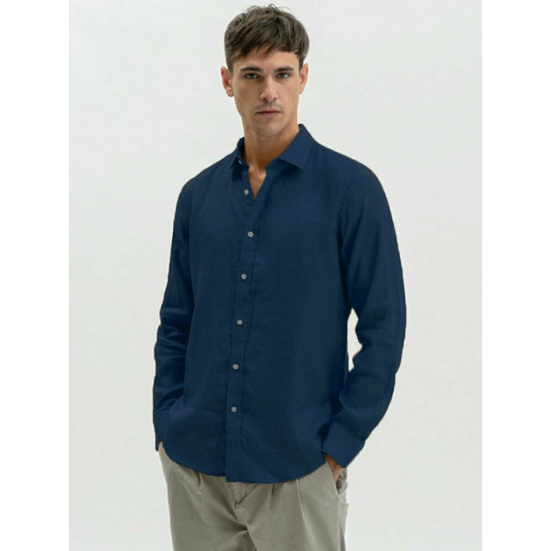 Men's long-sleeve linen shirt Gianni Lupo (GL7619S-DEEP-BLUE)