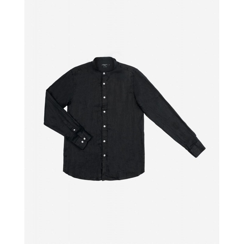Men's long-sleeve linen shirt with mao collar Gianni Lupo (GL7620S-BLACK)