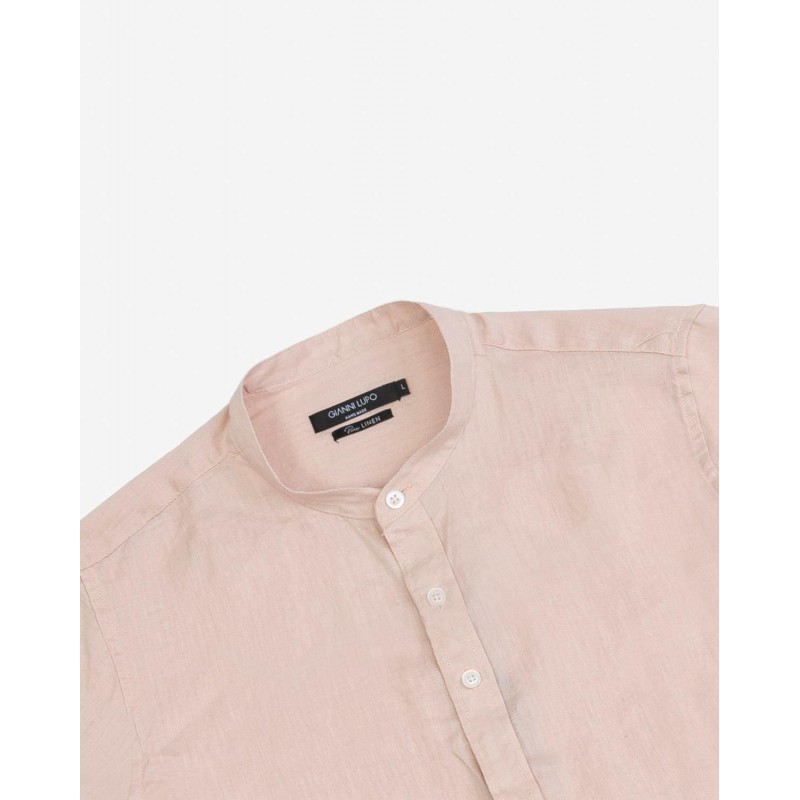 Men's long-sleeve linen shirt with mao collar Gianni Lupo (GL7620S-PINK)