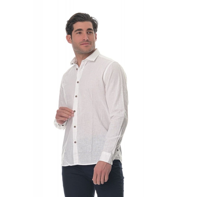 Men's long-sleeve linen shirt Hamaki-Ho (CE1212H-BI-WHITE)