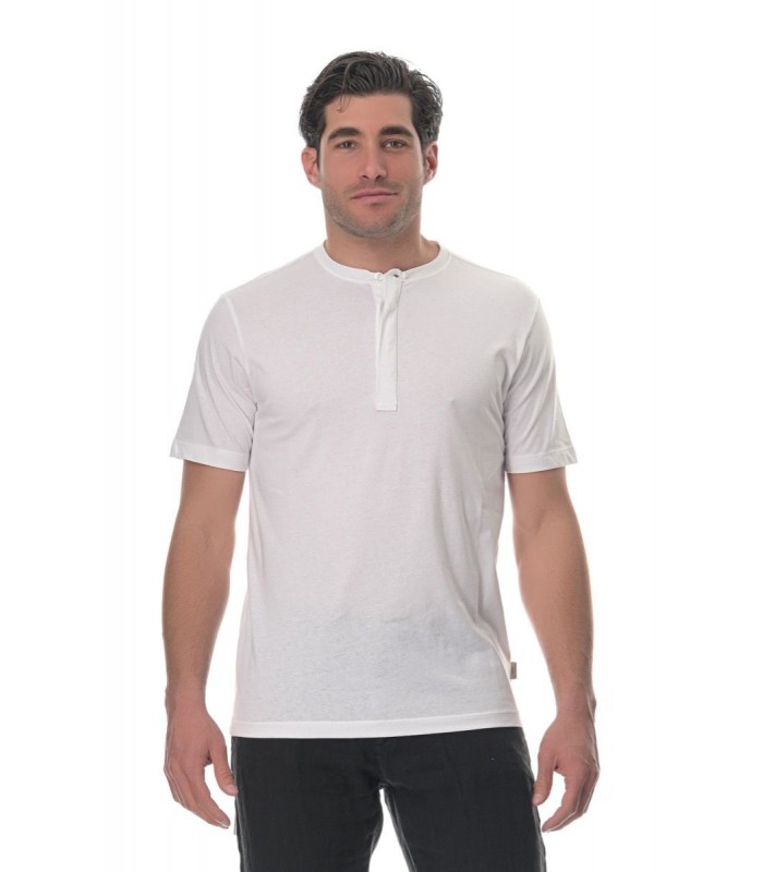 Men's T-shirt with a round neckline and buttons Hamaki-Ho (TE221H-BI-WHITE)
