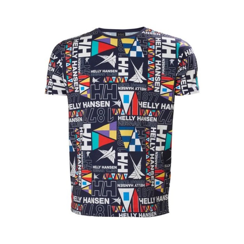 Men's fullprint T-shirt with a round neckline Helly Hansen (34303-599-NAVY-BURGEE)
