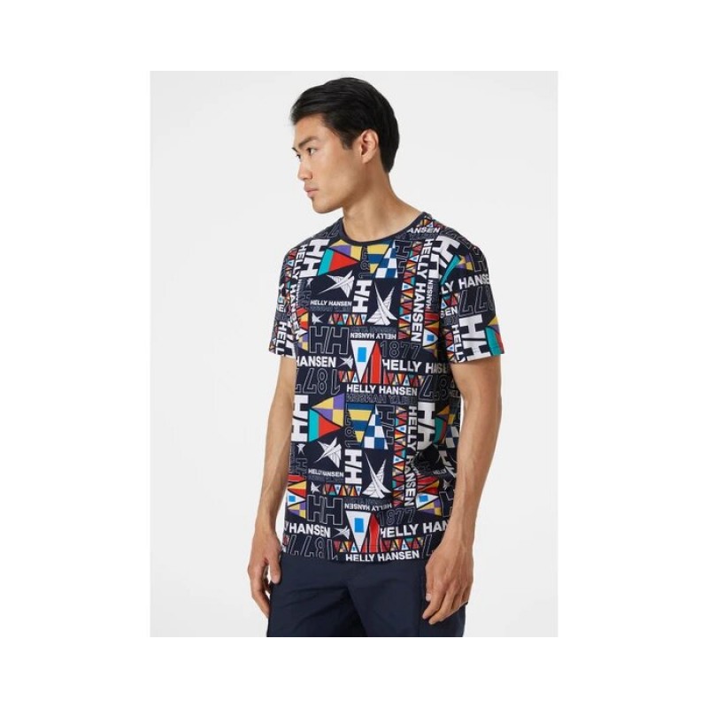 Men's fullprint T-shirt with a round neckline Helly Hansen (34303-599-NAVY-BURGEE)