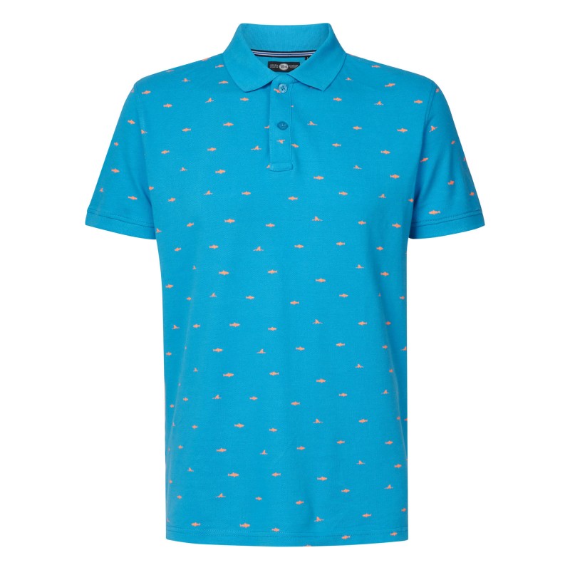 Men's polo T-shirt with all-over print Petrol Industries (M-1030-POL939-5171-MALIBU-BLUE)