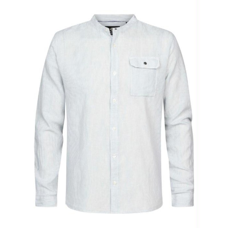 Men's long-sleeved linen shirt Petrol Industries (M-1030-SIL401-5170-DUSTY-BLUE)