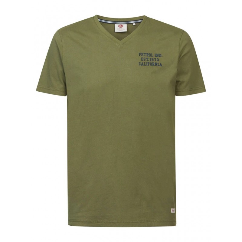 Men's T-shirt with a V-neck Petrol Industries (M-1030-TSV627-6134-DUSTY-ARMY)