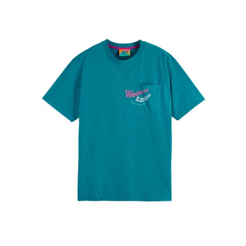 Men's pocketed T-shirt with a round neckline Scotch & Soda (172305-0508-TURQUOISE)