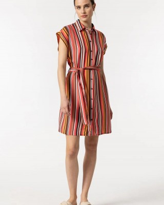 Women's buttoned striped dress Tiffosi (10049070-JONAS-256-BROWN)