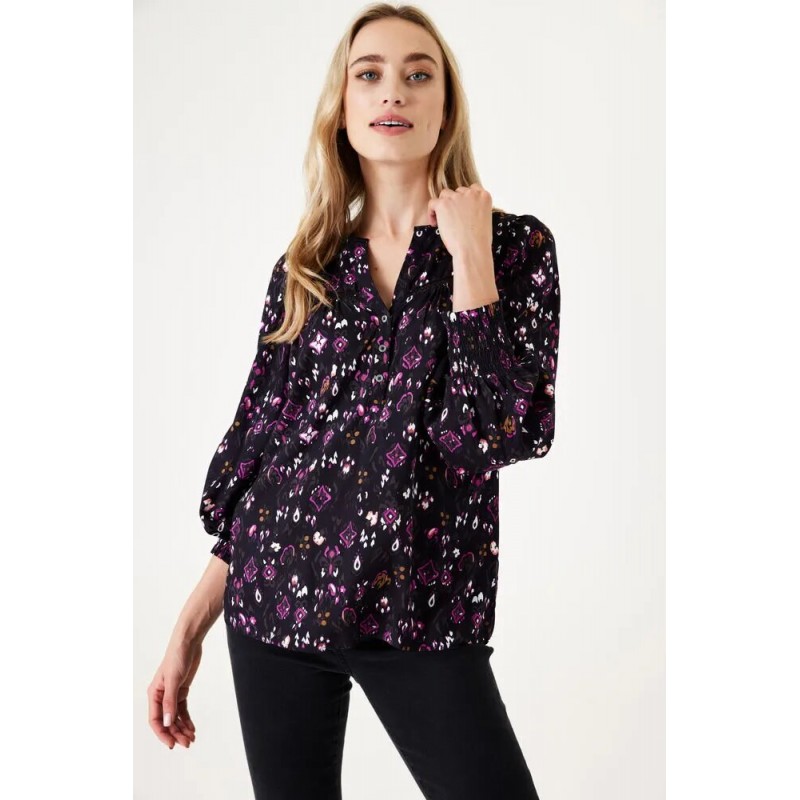 Garcia Jeans women's fullprint blouse with a V neck (G30030-60-BLACK)