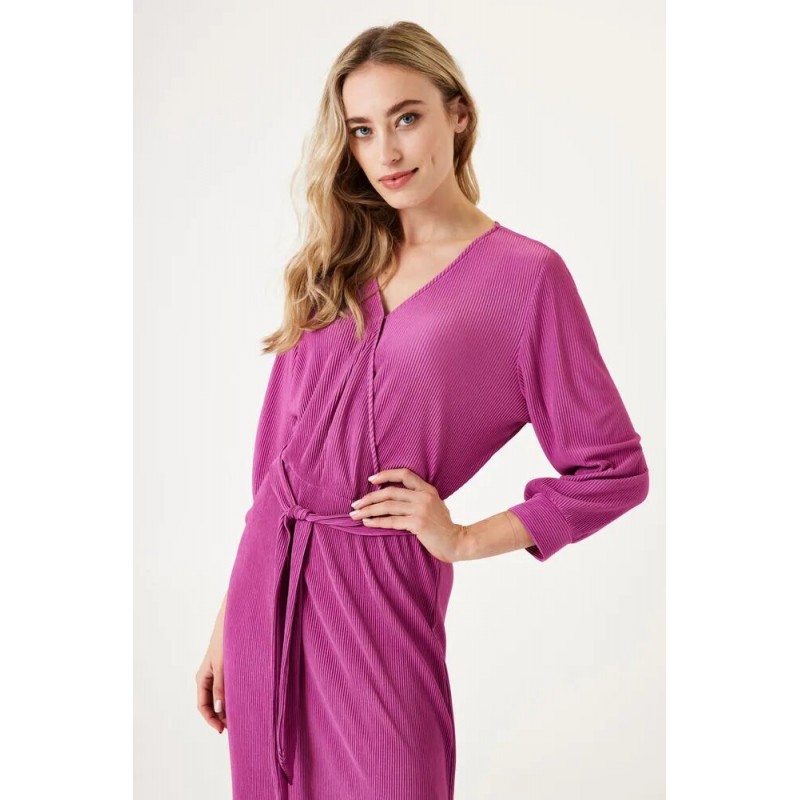 Women's pleated wrap dress with a V-neck & 3/4 -sleeves Garcia Jeans (G30082-3748-MEADOW-MAUVE)
