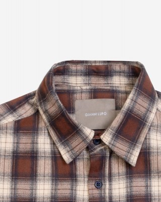 Men's long-sleeved checked shirt Gianni Lupo (GL7758S-BRUCIATO-BROWN)