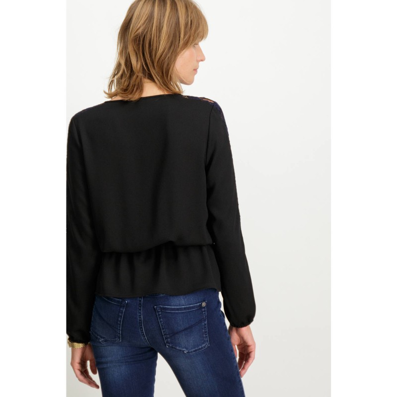 Garcia Jeans women's long sleeve shirt with see through detail on sleeve (V80233-BLACK-60)