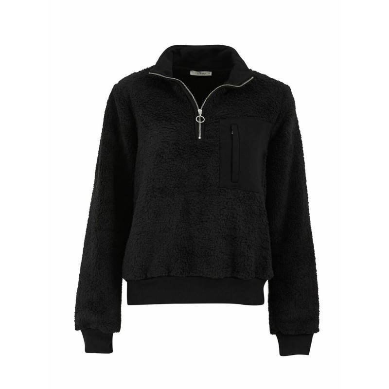 Women's hoodie fleece with zipper on the neck Ltb  (POBATA-81037-BLACK)