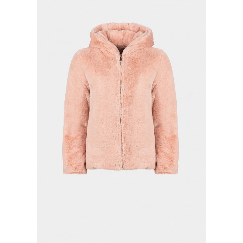 Tiffosi women's faux fur with hoodie and zipper (10035641-IKAIA-SOFT-PINK)