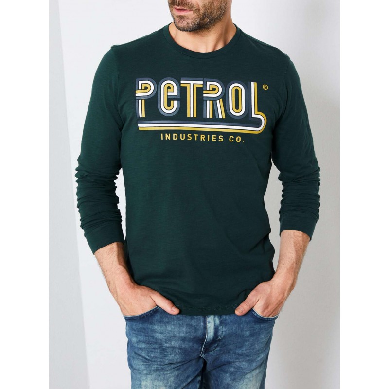 Petrol Industries men's long sleeve T-shirt with round neckline (M-3090-TLR624-6089-BOTTLE-GREEN) 