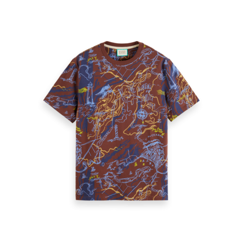 T-shirt ανδρικό με στρογγυλή λαιμόκοψη Scotch & Soda (175567-7111-DRIFTWOOD-SEA-MAP-BROWN)