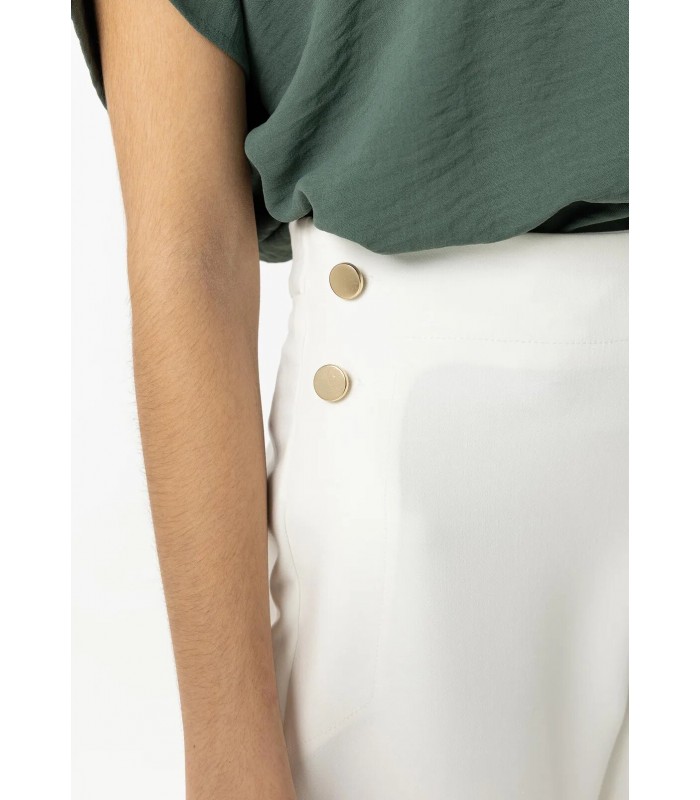Παντελόνι γυναικείο ψηλόμεσο με φερμουάρ στο πλάι σε ίσια γραμμή Tiffosi (10054575-BRIGITTE-001-WHITE) 