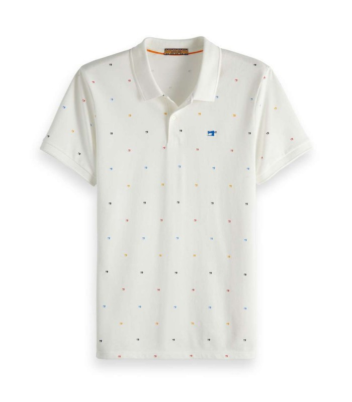 Πόλο T-shirt ανδρικό με μικροσχέδιο Scotch & Soda (149077-0219-COMBO-C-WHITE)