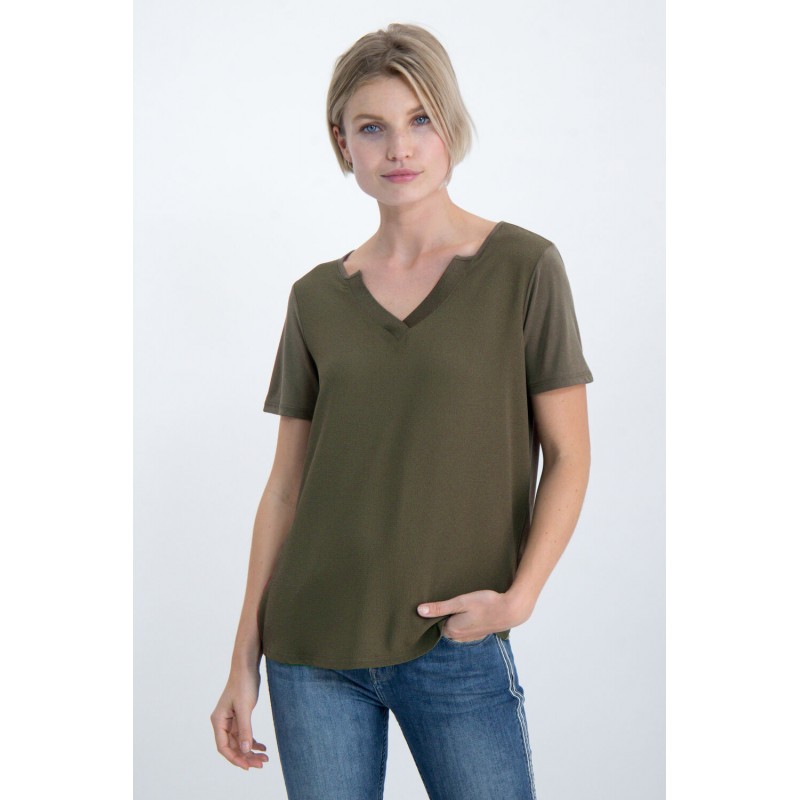 Garcia Jeans women's T-shirt with V neckline (GS000102-3297-OLIVE-GREEN)